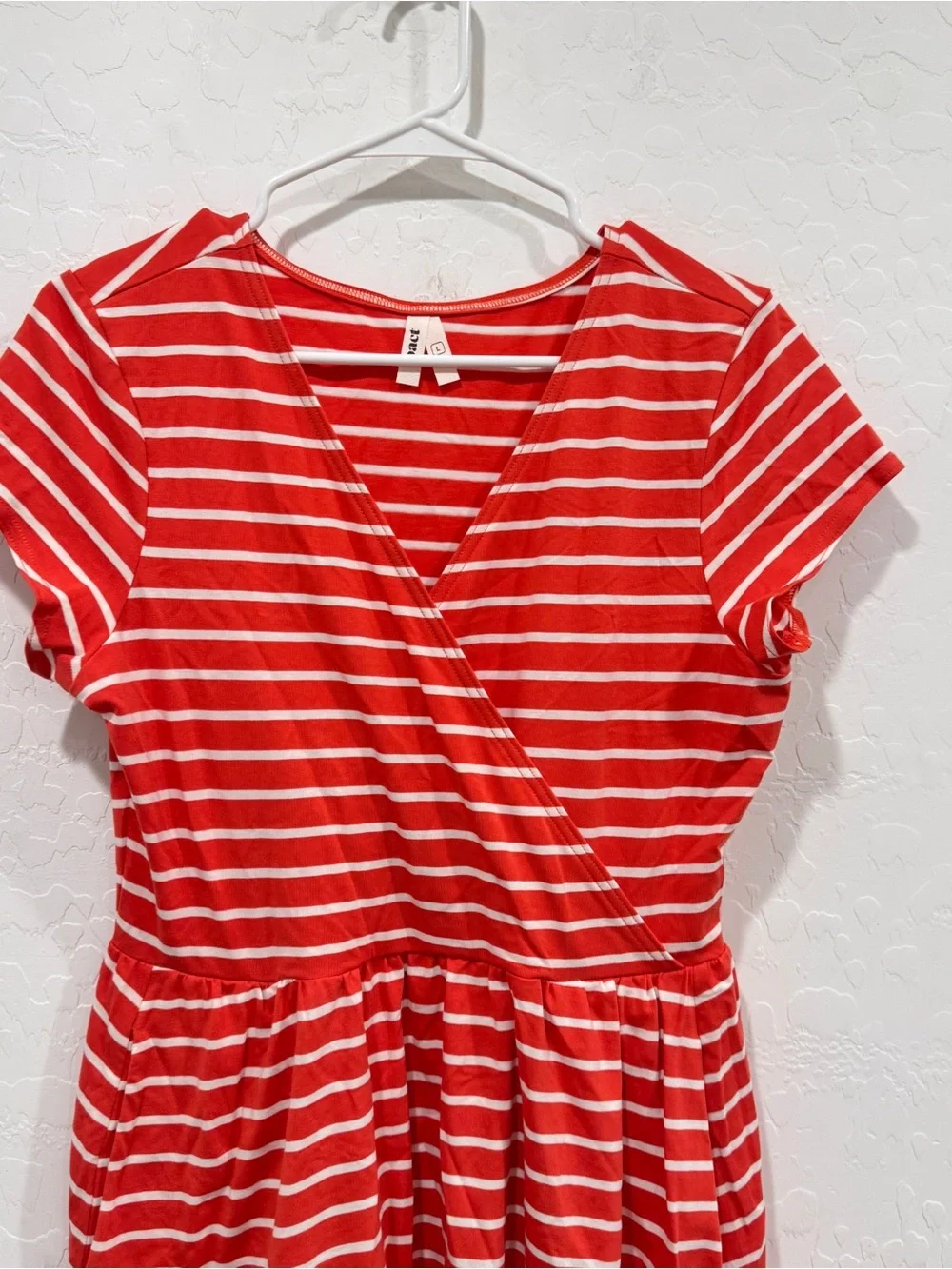 Pact Striped Midi Dress Womens Large Orange White Surplice V Neck Casual Summer